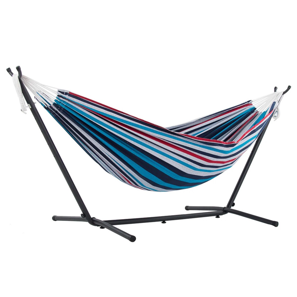 Vivere Double Cotton Hammock, Comfortable Daybed with Steel Stand, 9', Denim